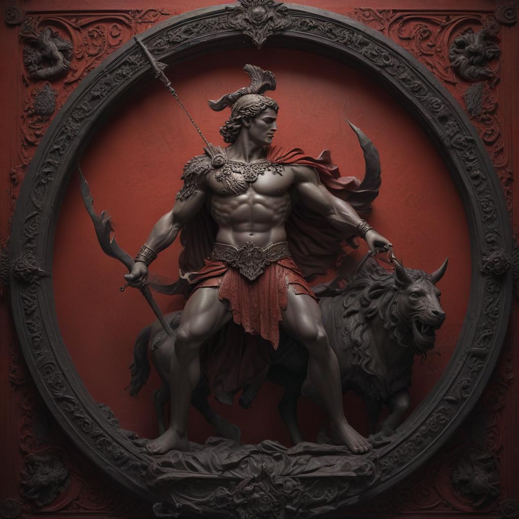 A symbolic representation of Achilles' destiny being shaped, with swirling patterns and ethereal figures intertwining around him, depicting the weight of history and the threads of fate weaving together, a blend of realism and mysticism, with a focus on intricate details and a dynamic composition"in the style of classical Greek pottery art, with intricate black figures on a red background, depicting mythological scenes with a focus on gods and heroes, using a limited color palette of red, black, and white"This image is a breathtaking painting that captures the magical scene with vivid detail. The overall composition is spellbinding, showcasing a perfect harmony. photorealism fantasy, unreal engine 5, concept hyperrealistic, full body, detailed clothing, highly detailed, cinematic lighting, stunningly beautiful, intricate, sharp focus, f/1. 8, 85mm, (centered image composition), (professionally color graded), ((bright soft diffused light)), volumetric fog, trending on instagram, trending on tumblr, HDR 4K, 8K