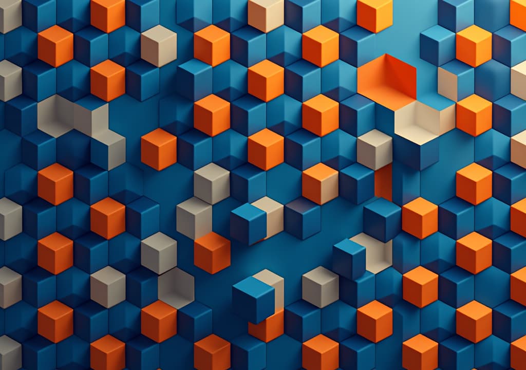  a bold 3d background pattern featuring blue and orange hexagons, showcasing modern design elements.