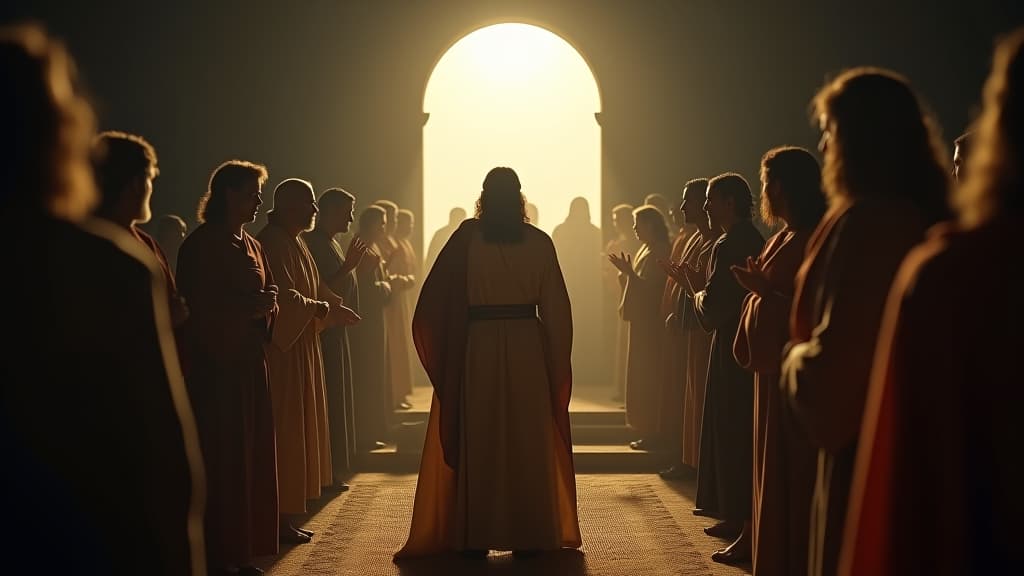  history of biblical times, lot standing at the door, pleading with the angry mob while he pushes back the door. hyperrealistic, full body, detailed clothing, highly detailed, cinematic lighting, stunningly beautiful, intricate, sharp focus, f/1. 8, 85mm, (centered image composition), (professionally color graded), ((bright soft diffused light)), volumetric fog, trending on instagram, trending on tumblr, HDR 4K, 8K