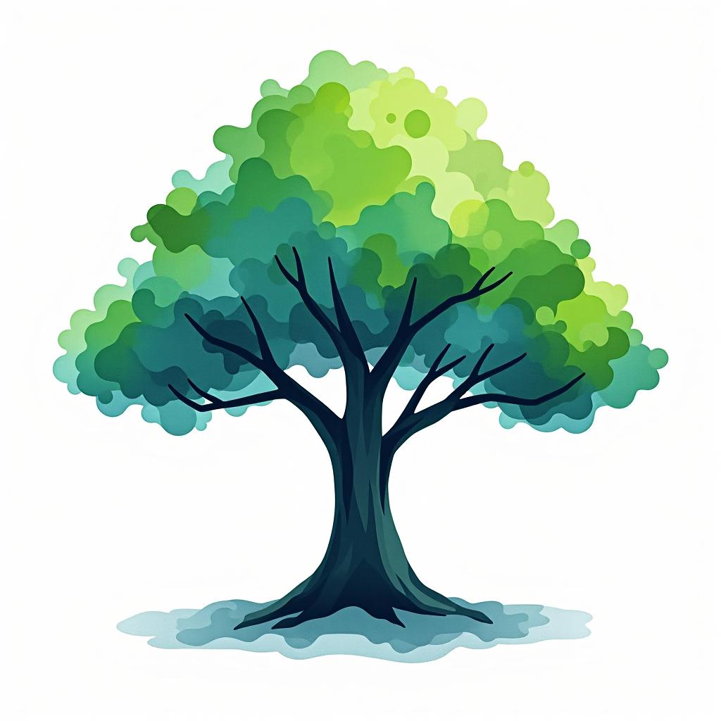  design a logo, watercolor style, logo of a tree, green and blue