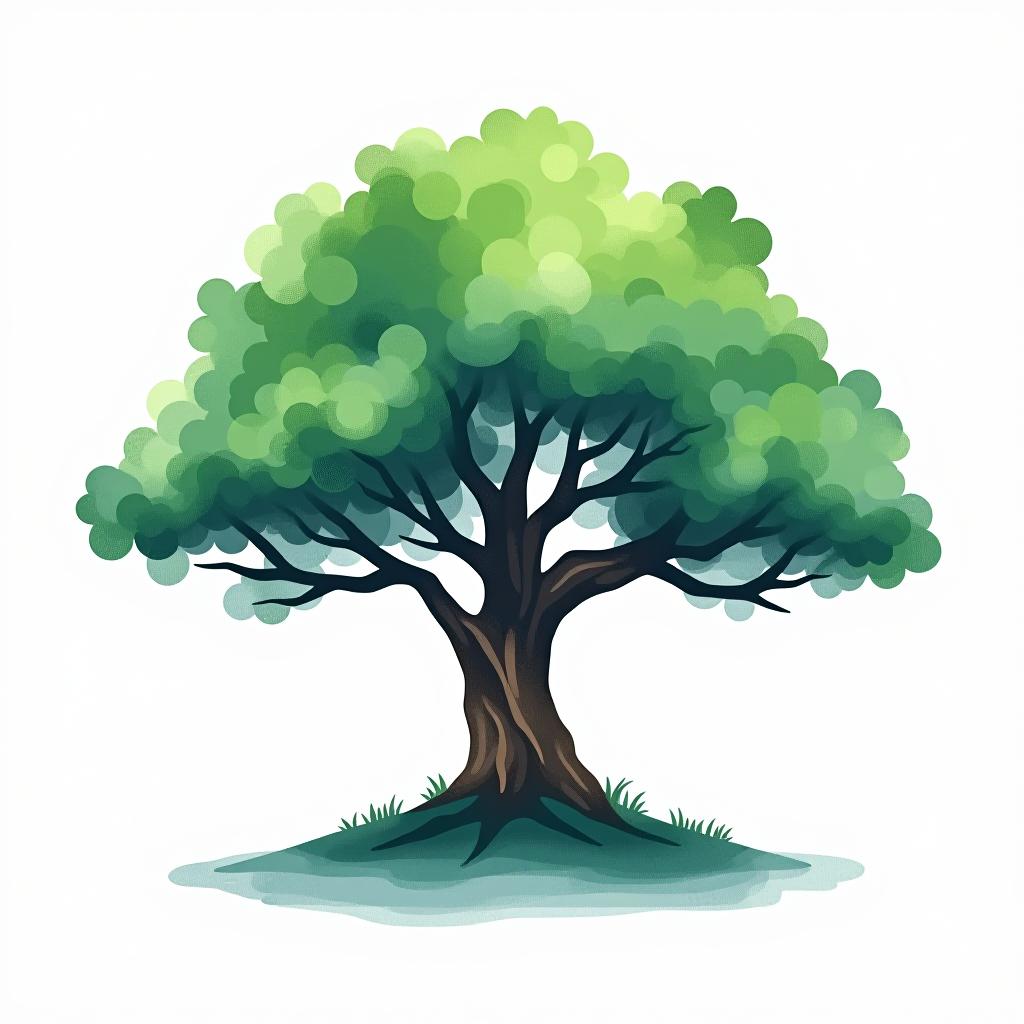  design a logo, watercolor style, logo of a tree, green and blue