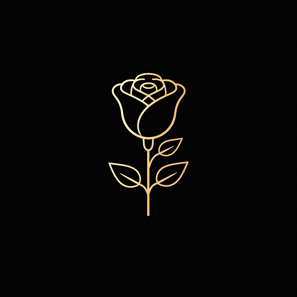  design a logo, minimal line logo of a rose, vector, gold lines and black background