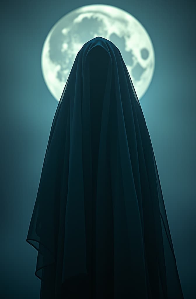  moon puts a veil hyperrealistic, full body, detailed clothing, highly detailed, cinematic lighting, stunningly beautiful, intricate, sharp focus, f/1. 8, 85mm, (centered image composition), (professionally color graded), ((bright soft diffused light)), volumetric fog, trending on instagram, trending on tumblr, HDR 4K, 8K