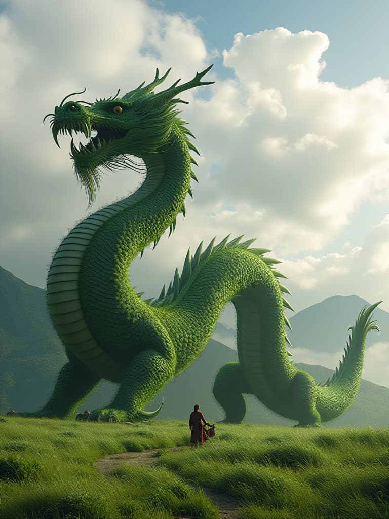  a giant chinese dragon made of grass