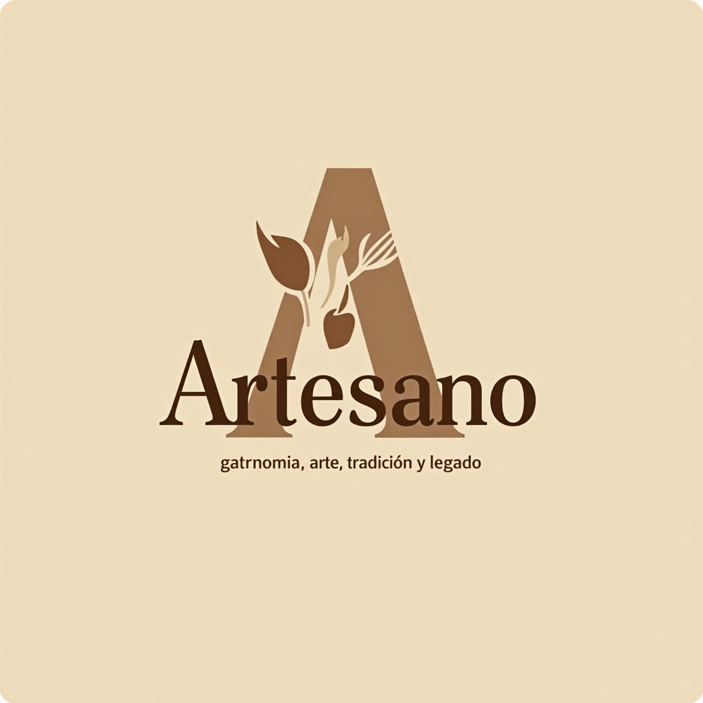  design a logo, in a abstract style. marca “artesano” colores claros tonos cafés minimalista, simple y elegante, with the text 'gastronomía, arte, tradición y legado'.