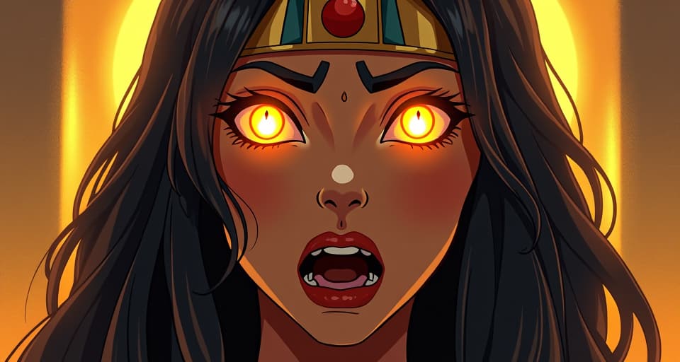  a terrified face, wide eyes, reflecting pure light, aura of fear, beauty of truth revealed. the style is digital art illustration / modern comic book / mysterious occult, symbolic, esoteric vibe,high detail on character design, incorporating ancient egyptian symbology and attire.