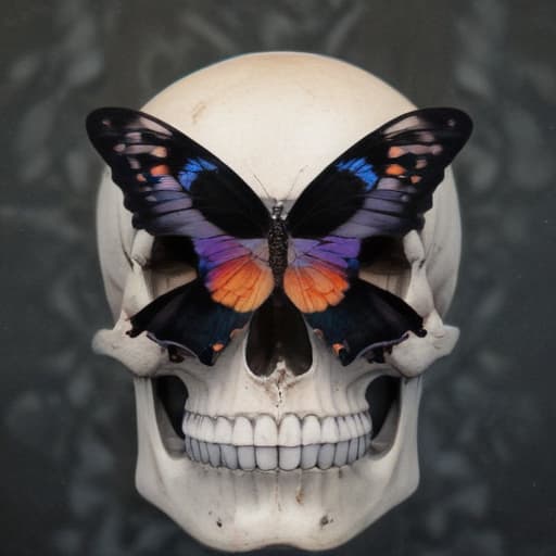 A butterfly positioned in a way so the butterfly’s outline creates a skull