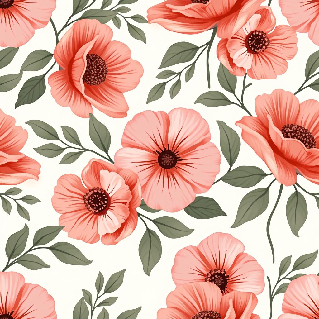  create a seamless digital design featuring a pattern of large, beautiful flowers with soft, watercolor like effects. the flowers should cover the entire surface, creating a bold, elegant, and continuous look. the overall style should be light and airy, with delicate leaves and petals to enhance the natural, floral theme. the design should be seamless to ensure it can be used in repeating patterns or wraps.