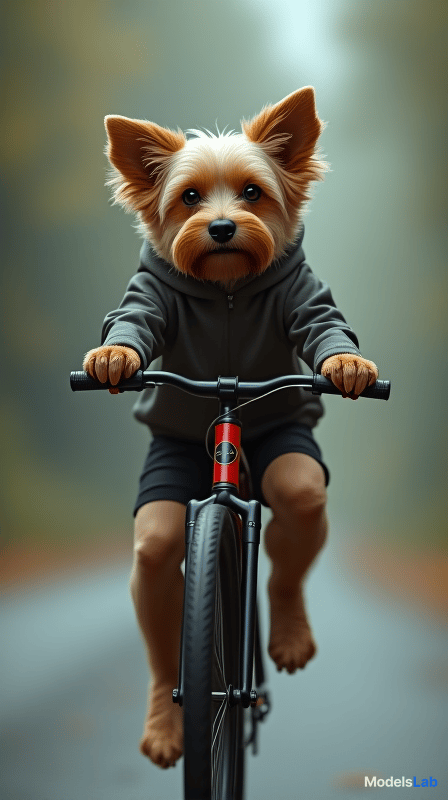  a dog riding a bike hyperrealistic, full body, detailed clothing, highly detailed, cinematic lighting, stunningly beautiful, intricate, sharp focus, f/1. 8, 85mm, (centered image composition), (professionally color graded), ((bright soft diffused light)), volumetric fog, trending on instagram, trending on tumblr, HDR 4K, 8K