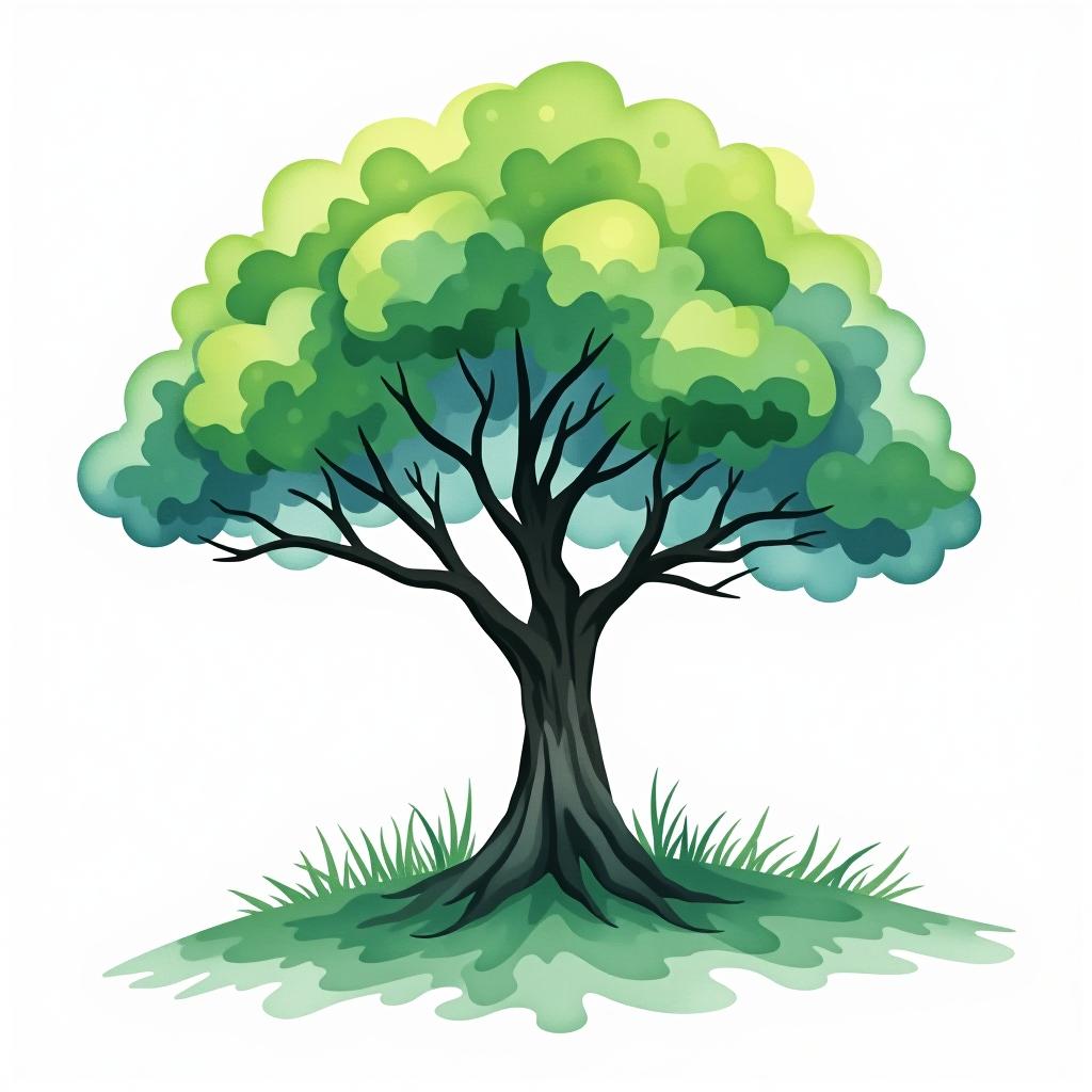  logo, watercolor style, logo of a tree, green and blue