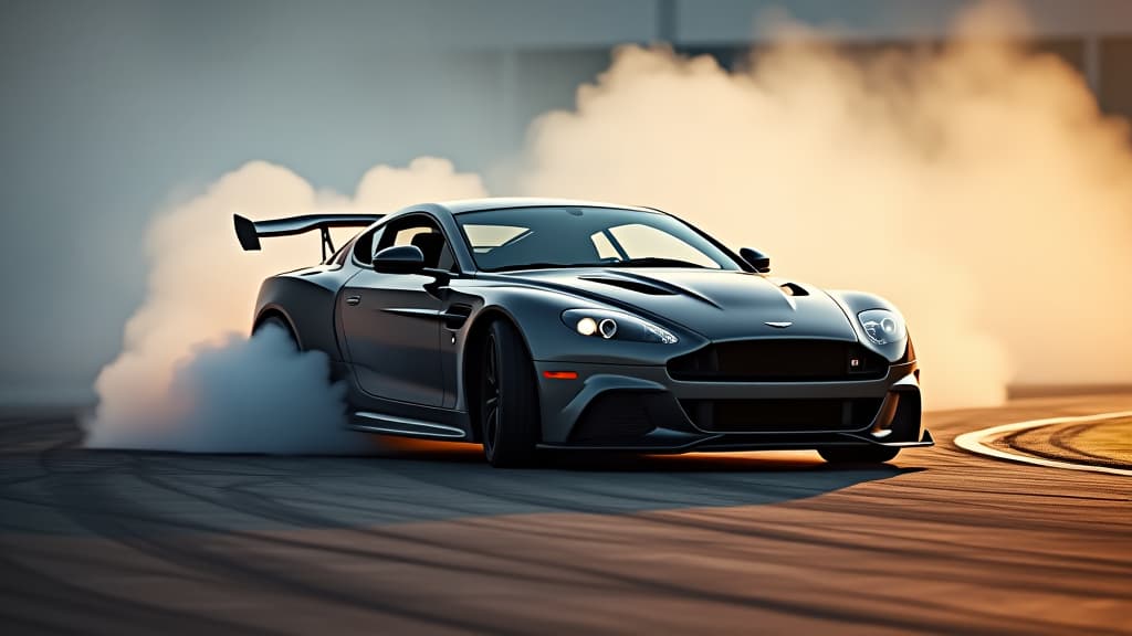  sports car burnout and drifting on the racing track with smoke and heat. high performance thrills