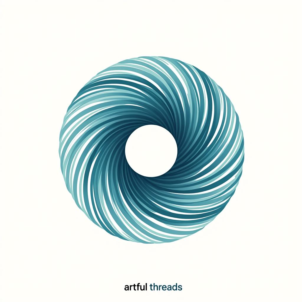  design a logo, a clothing company logo with a circular vortex logo, clean beautiful design, simple, beautiful aesthetic, duotone blue and teal on white background, sharp, clean lines, based in creativity., with the text 'artful threads'.