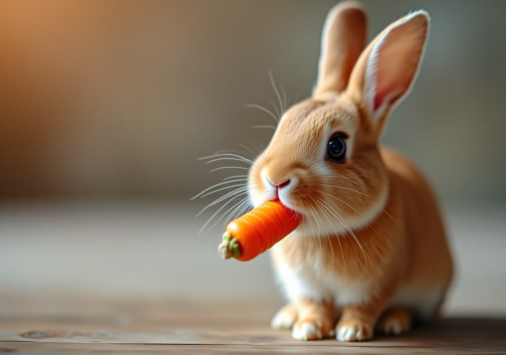  adorable bunny munching on a carrot with copy space