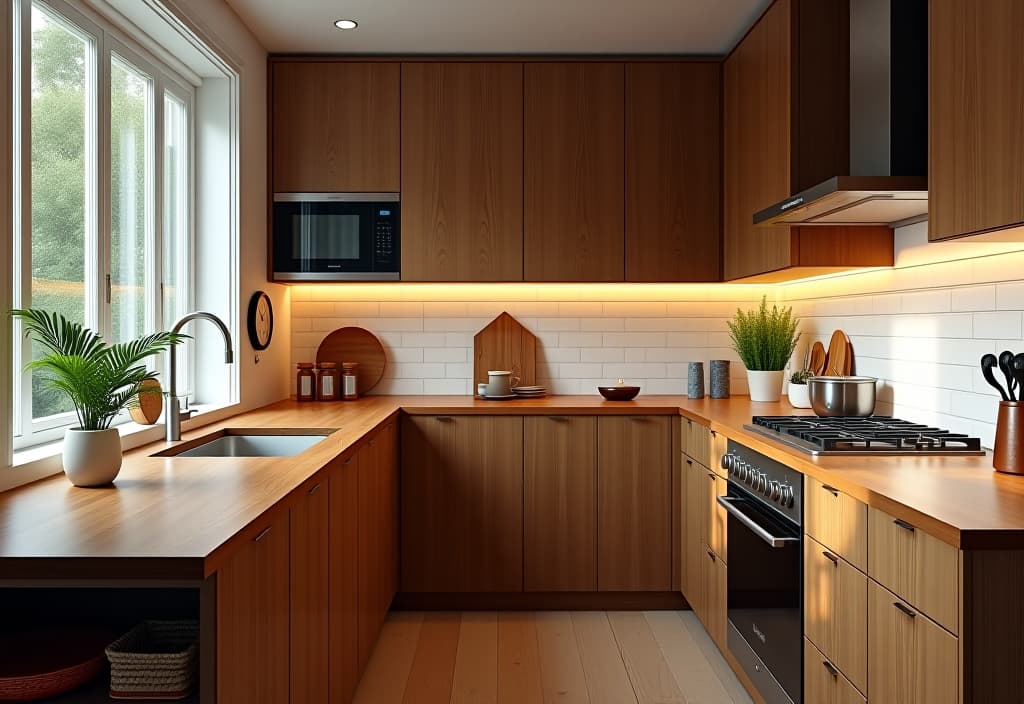  a landscape photo of a warm, inviting kitchen featuring a rich, honey toned wood countertop with a live edge, contrasting beautifully with white subway tile backsplash hyperrealistic, full body, detailed clothing, highly detailed, cinematic lighting, stunningly beautiful, intricate, sharp focus, f/1. 8, 85mm, (centered image composition), (professionally color graded), ((bright soft diffused light)), volumetric fog, trending on instagram, trending on tumblr, HDR 4K, 8K