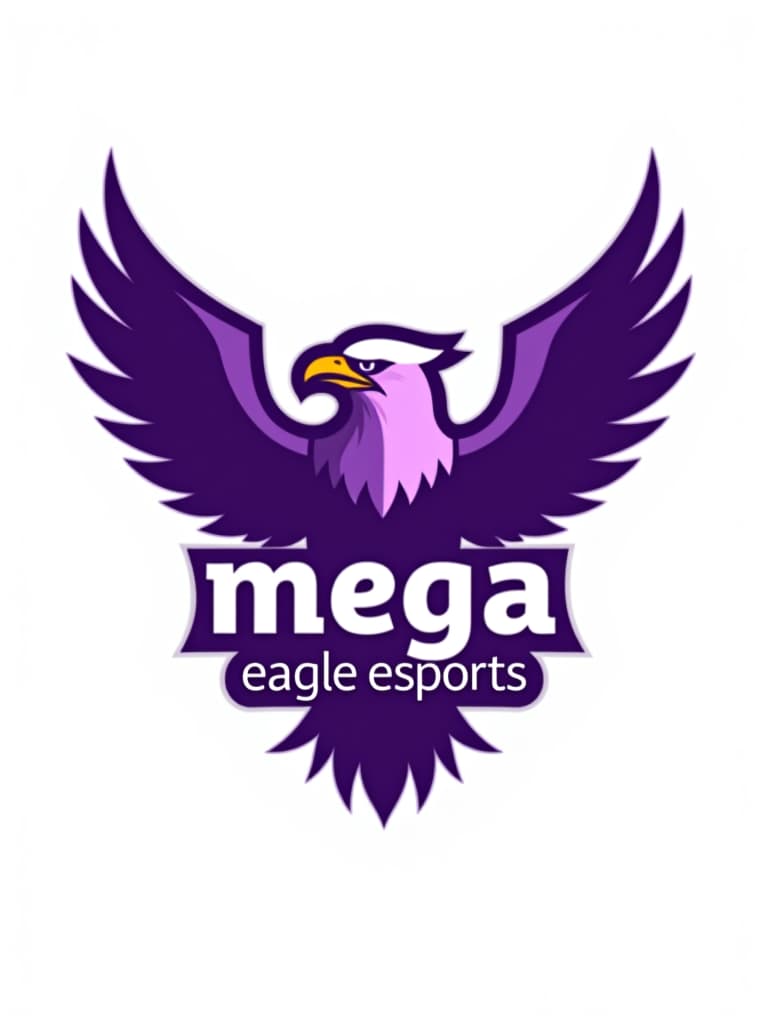  design a logo un aigle royal qui crie, couleur violet, with the text 'mega eagle esports '.