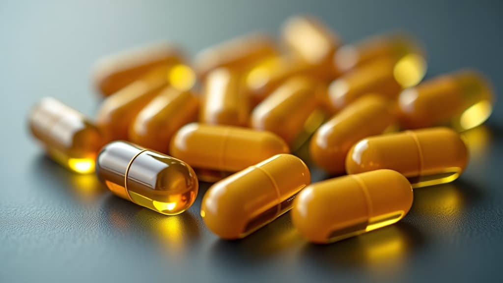  detailed view of omega 3 capsules with fish oil, immune system support, bright background