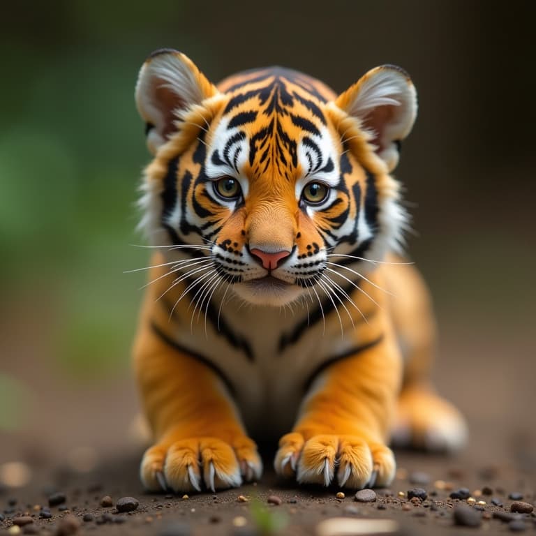  macro photography of a miniature cute tiger at your fingertips