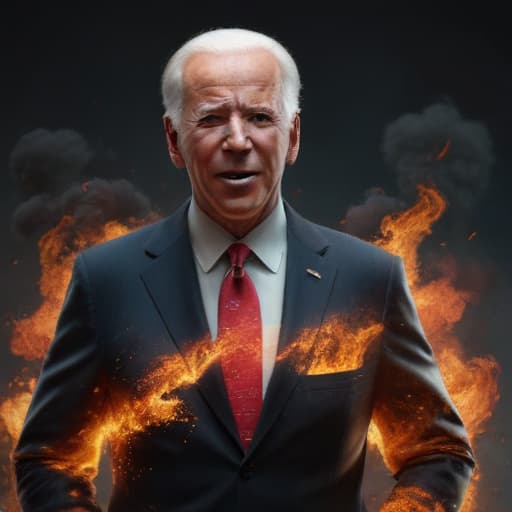 Joe biden america on fire, ultra realistic, 3d, digital art, artstation, octane render, dynamic, high qualitydetailed, intricate, full of colour