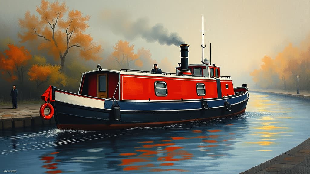  traditional tole painting of a canal boat or narrow boat with texture.