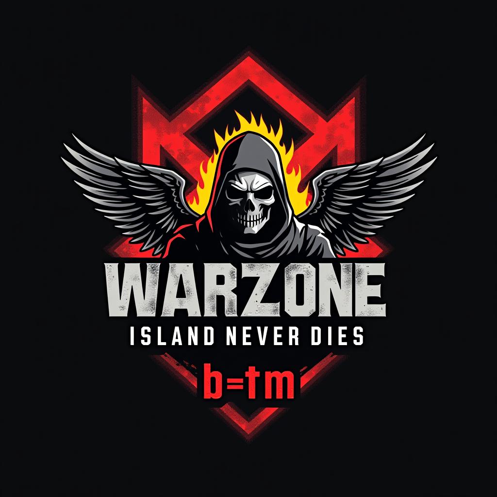  design a logo, b=t=m, clan, warzone, rebirth island never dies, call of duty waffen hanfblatt versteckt, with the text 'b=t=m'.