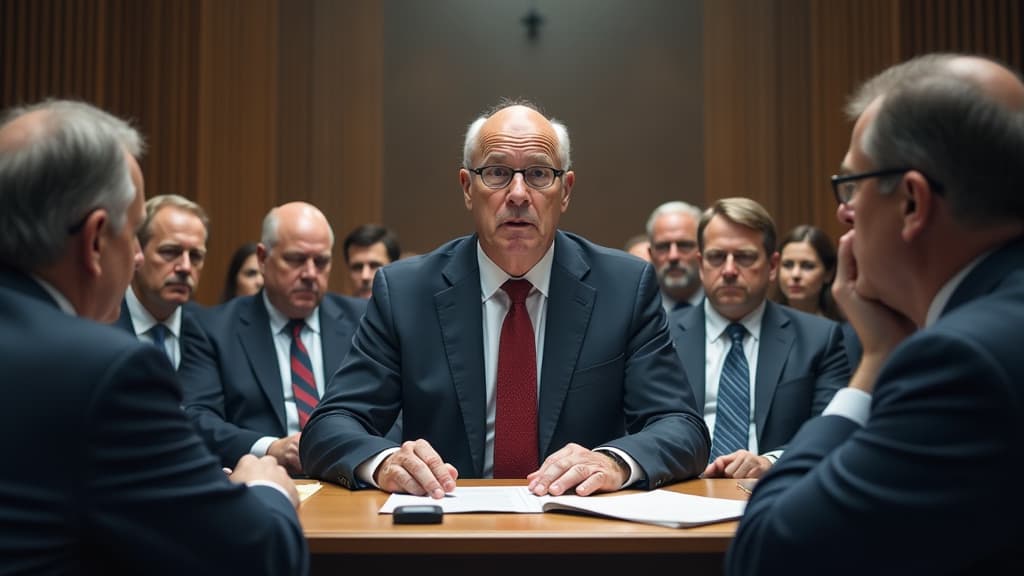  prompt: create an ultra realistic and detailed image of a government questioning scene in the bundestag featuring prof. karl lauterbach advocating for hospital reform. show lauterbach surrounded by lawmakers, emphasizing healthcare topics like nursing care reform, drug supply shortages, and digitalization. include logos of relevant healthcare organizations and government institutions. make sure to depict the atmosphere as intense and serious, with bright lights illuminating the scene to symboliz