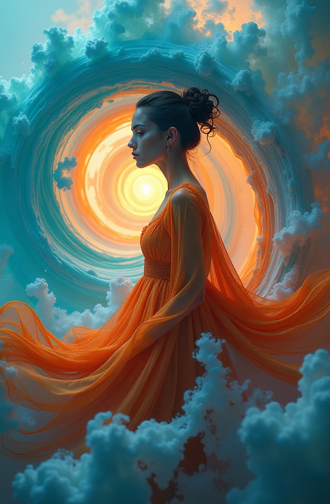  creative spiral with aqua blue and orange tones painted by miró hyperrealistic, full body, detailed clothing, highly detailed, cinematic lighting, stunningly beautiful, intricate, sharp focus, f/1. 8, 85mm, (centered image composition), (professionally color graded), ((bright soft diffused light)), volumetric fog, trending on instagram, trending on tumblr, HDR 4K, 8K