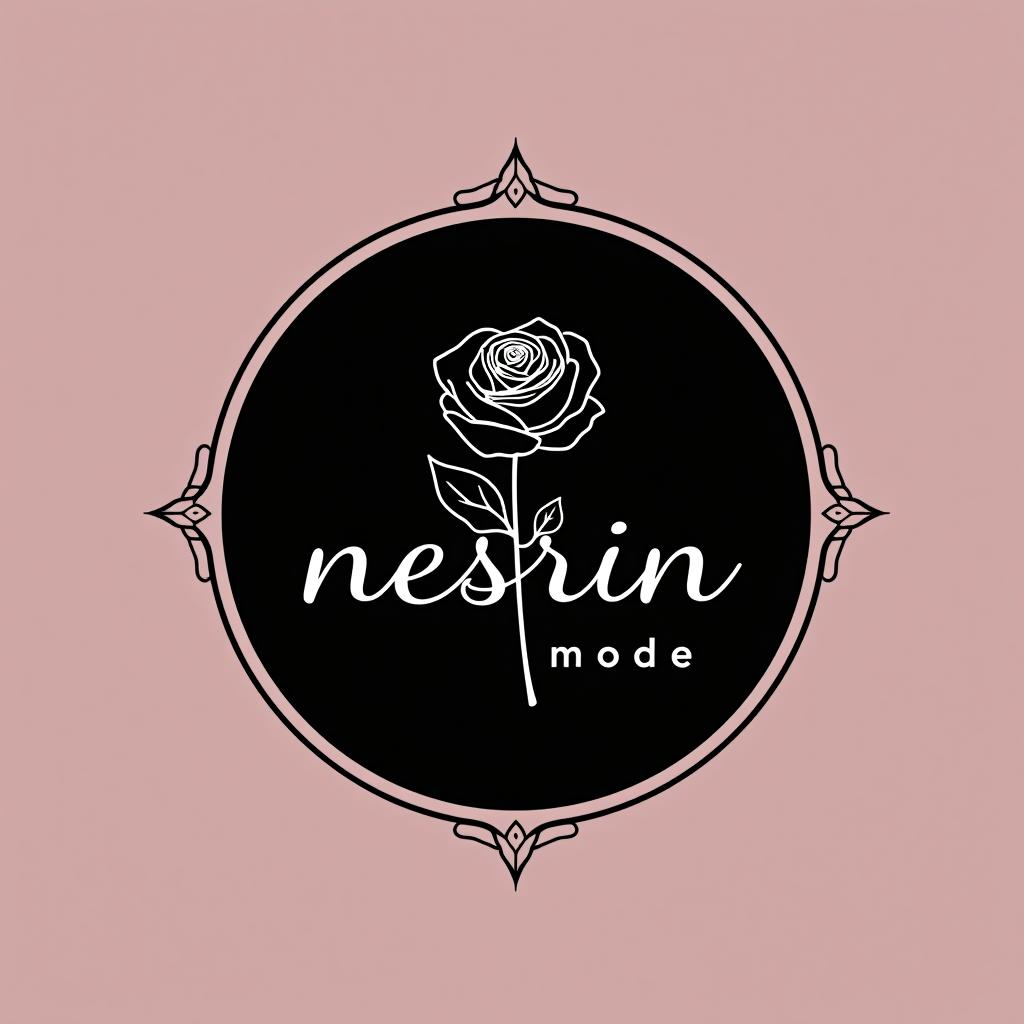  design a logo, in a pencil style. erstelle mir ein logo für ein kleider laden elegant schwarz und weiss mit dem namen und mit kleiner rose nesrin im vordergrund , with the text 'nesrin mode '.