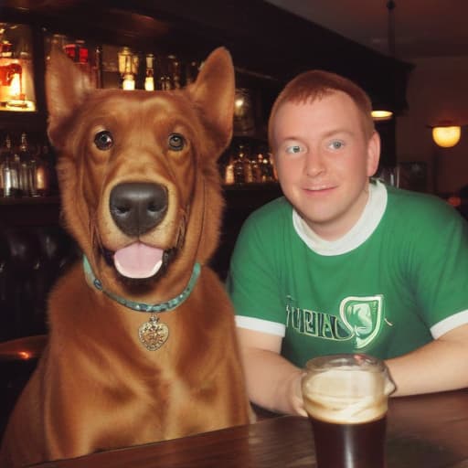 Stevie Griffin and Scooby Doo both with a pint of Guinness in an Irish bar