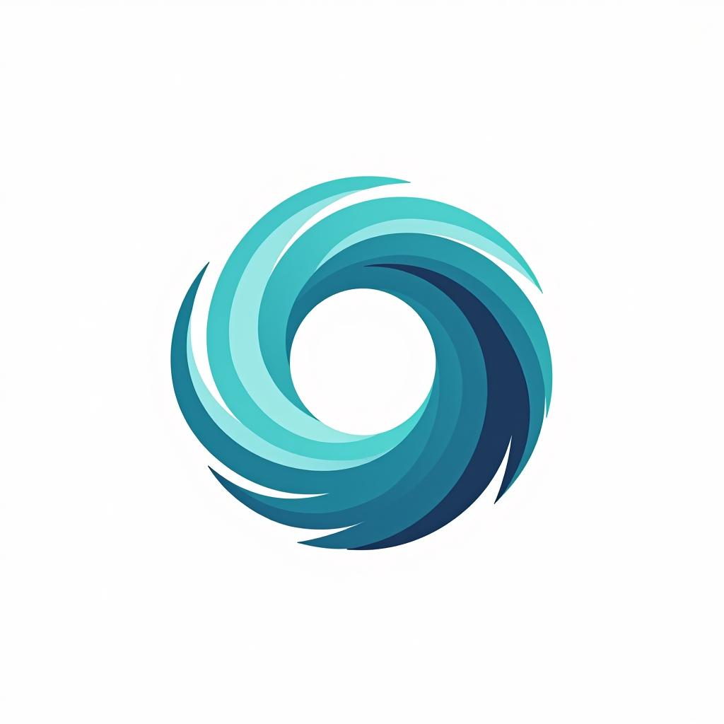  design a logo, a company logo with a circular vortex logo, clean beautiful design, simple, beautiful aesthetic, duotone blue and teal on white background, sharp, clean lines, hurricane