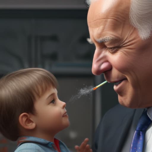 Joe biden smelling kids, ultra realistic, 3d, digital art, artstation, octane render, dynamic, high qualitydetailed, intricate, full of colour