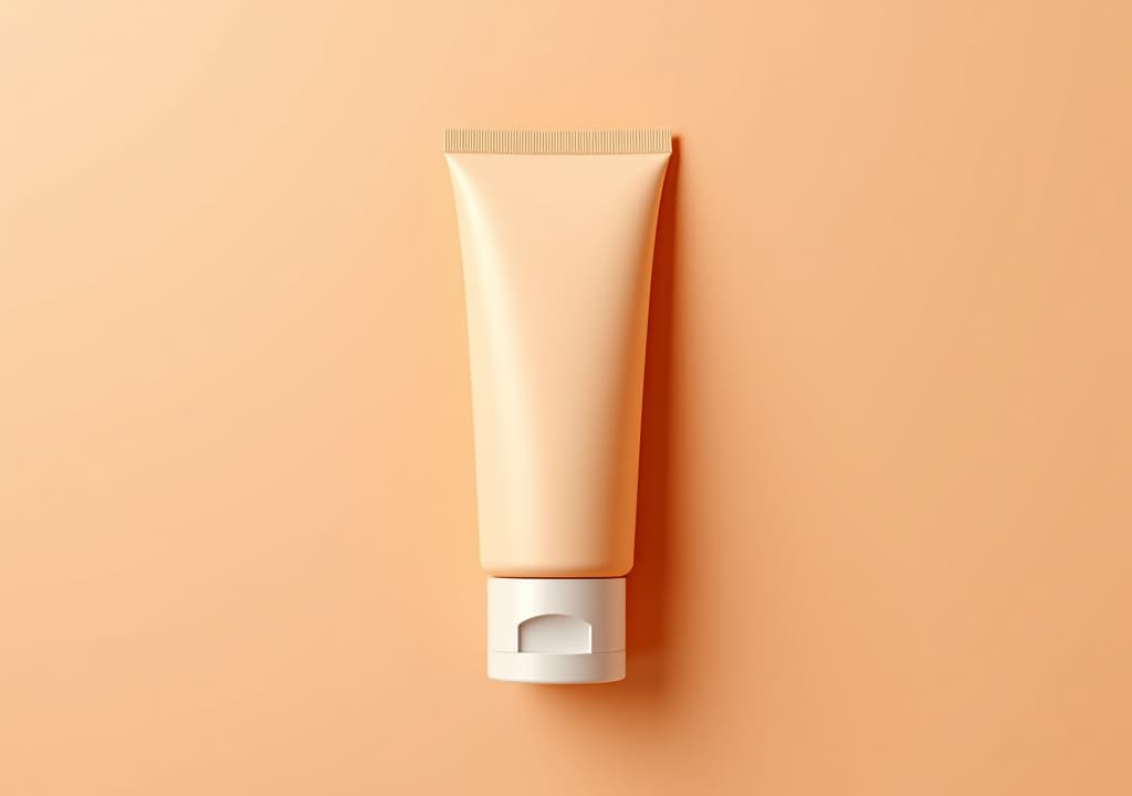  beige cosmetic tube on a peach background