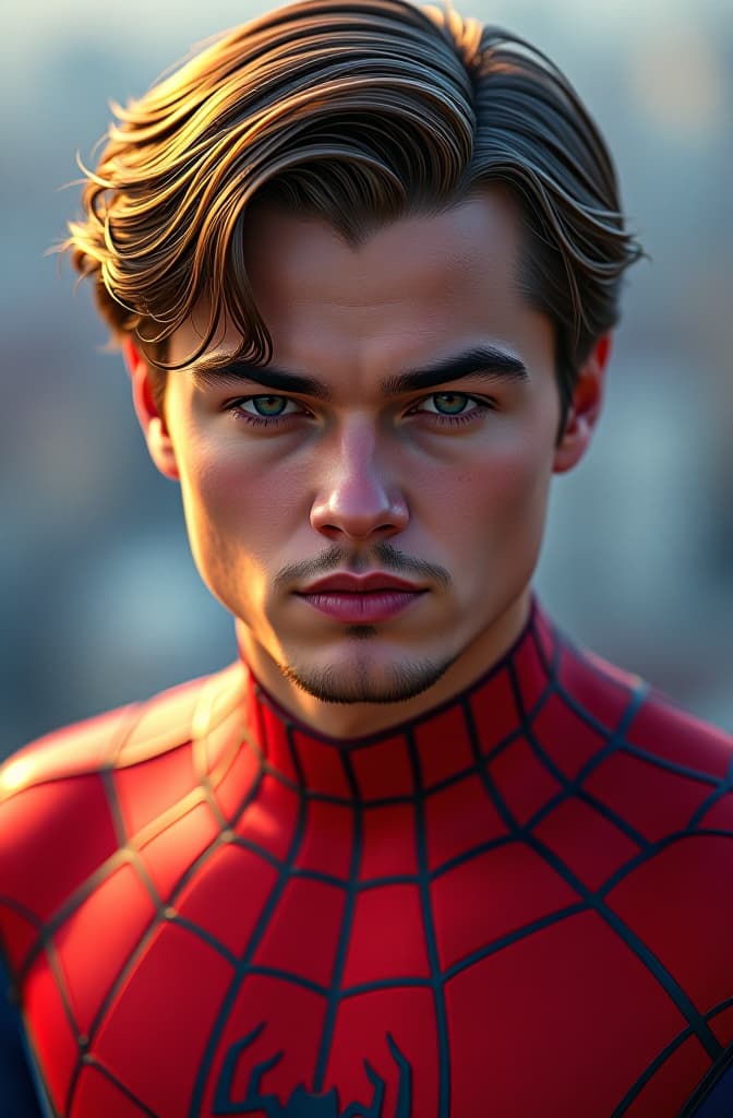  leonardo dicaprio joven anime comic spiderman retrato, spiderman, marvel comic panel, comic panel, manga and manhwa style panel, portrait, young person face, spiderverse style, style for marvel comic, anime comic panel style hyperrealistic, full body, detailed clothing, highly detailed, cinematic lighting, stunningly beautiful, intricate, sharp focus, f/1. 8, 85mm, (centered image composition), (professionally color graded), ((bright soft diffused light)), volumetric fog, trending on instagram, trending on tumblr, HDR 4K, 8K