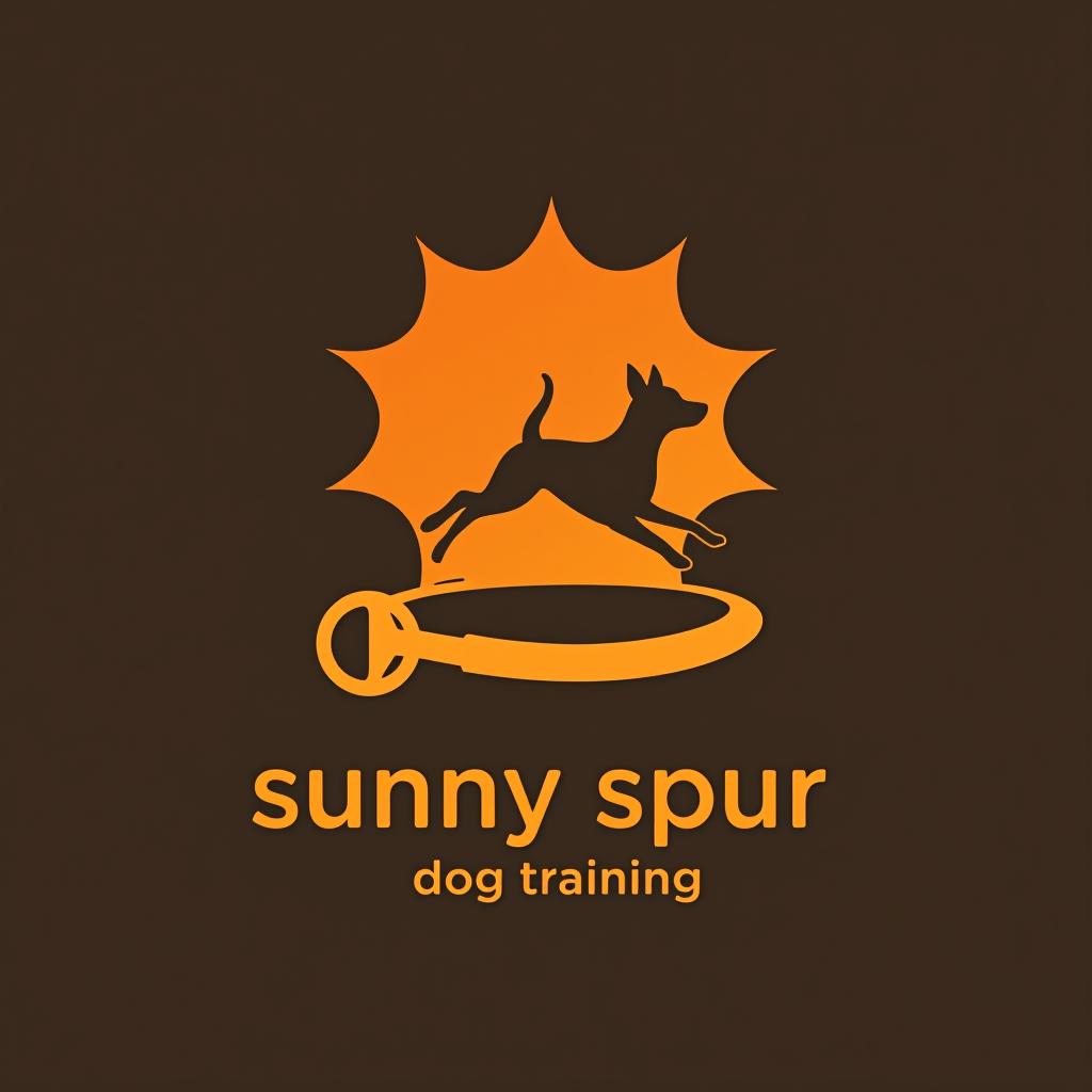  design a logo, sun with dog running on a horse spur, with the text 'sunny spur dog training '.