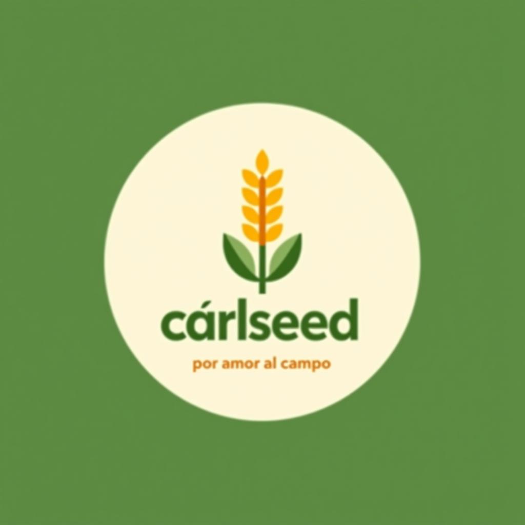  design a logo, in a minimalism style. logotipo de nombre “carlseed” con una planta de maíz. con eslogan “ por amor al campo” en colores verdes y naranjas , with the text 'carlseed'.