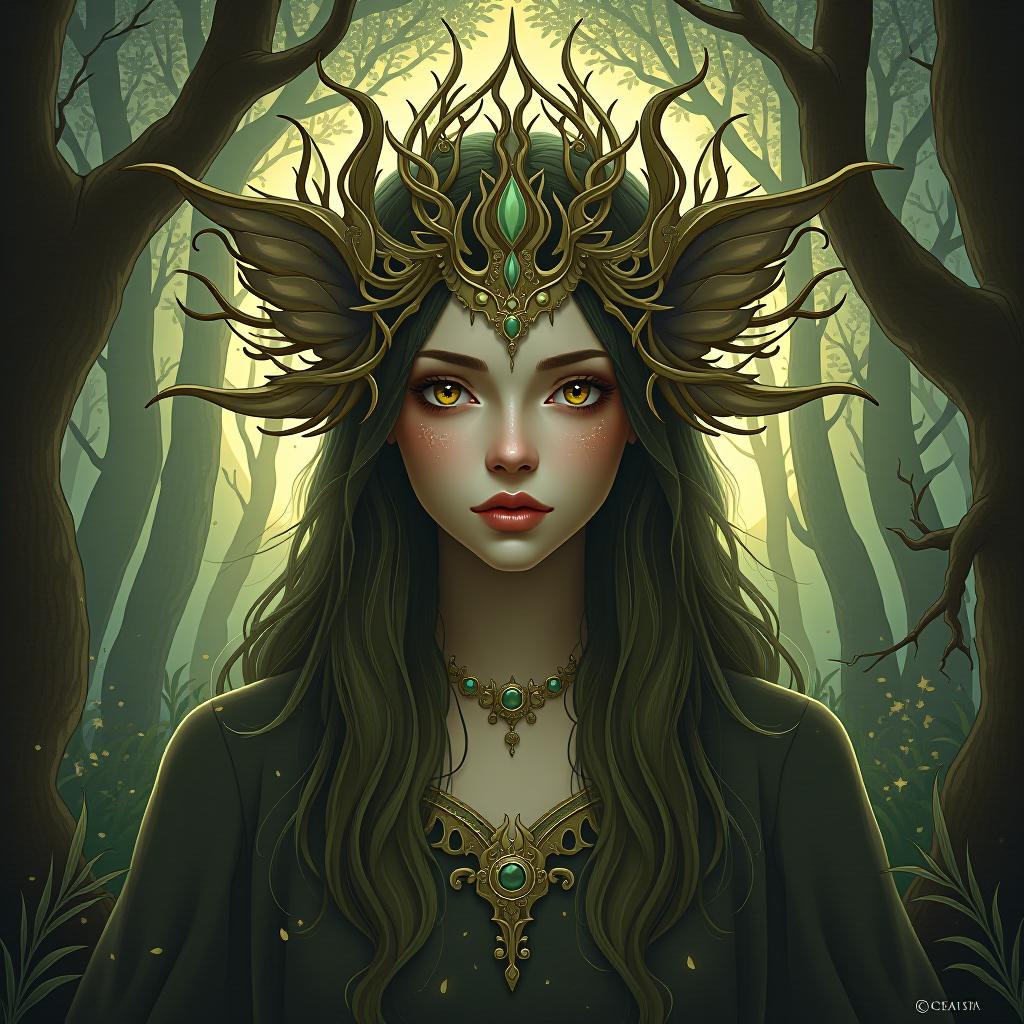  ethereal forest spirit portrait in art nouveau style