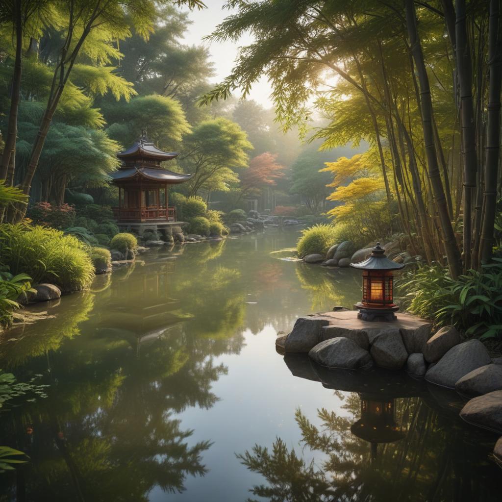 ((masterpiece)),(((best quality))), 8k, high detailed, ultra detailed,A Kappa in a serene Japanese garden, (lotus pond), (bamboo trees), (traditional Japanese lantern), (stone pathway), gentle sunlight hyperrealistic, full body, detailed clothing, highly detailed, cinematic lighting, stunningly beautiful, intricate, sharp focus, f/1. 8, 85mm, (centered image composition), (professionally color graded), ((bright soft diffused light)), volumetric fog, trending on instagram, trending on tumblr, HDR 4K, 8K