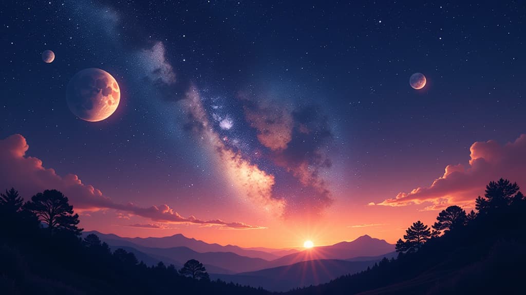  prompt: create a hyper realistic and detailed image of the starry sky in july 2023, capturing the farewell of venus as the evening star. the scene should depict a colorful, light filled sky with mars and venus prominently visible. incorporate earth at its farthest point from the sun, symbolizing aphelion, alongside the summer triangle constellation featuring vega, deneb, and altair. include intricate details of celestial phenomena such as planets receding and special constellations. ensure pixel