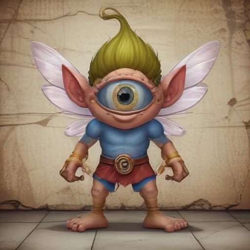 A cyclops fairy in Cartoon style with Old Wall background