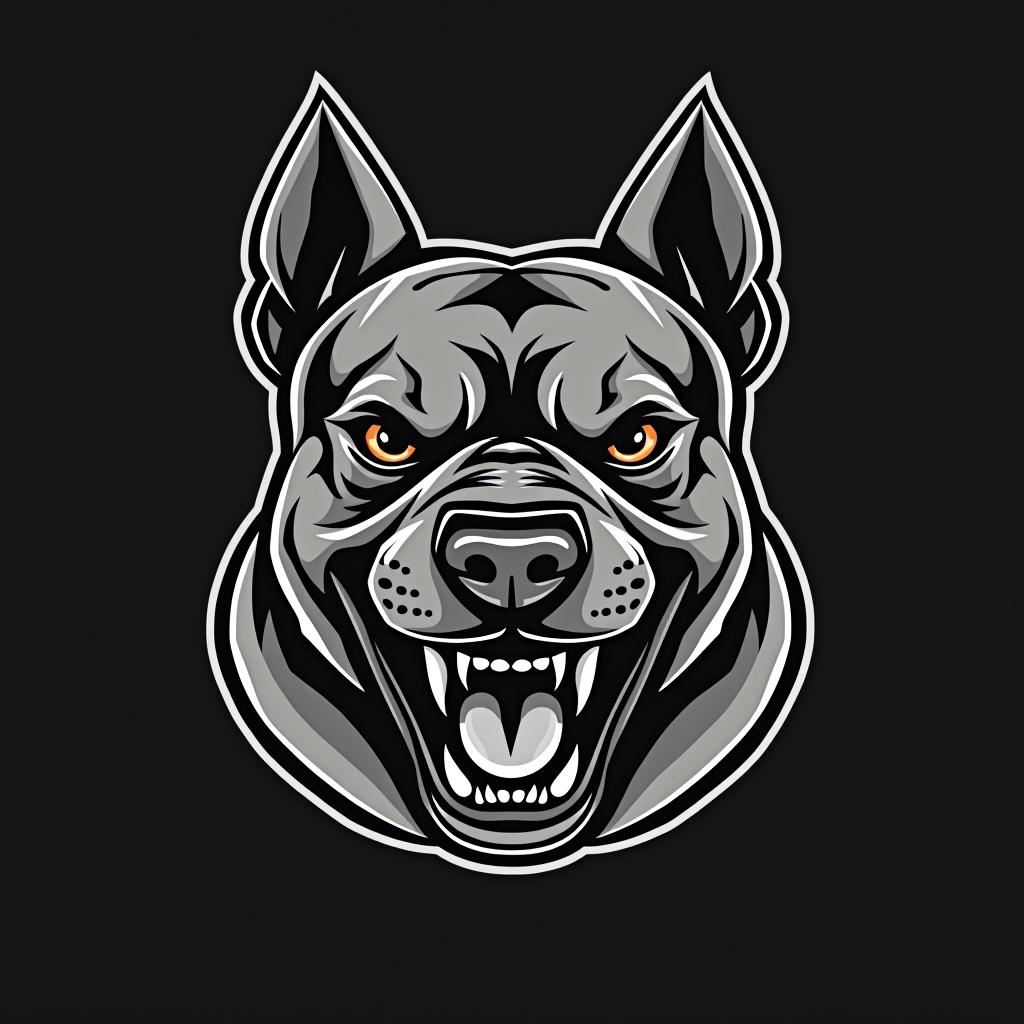  line art drawing the logo depicts a menacing pit bull with a snarling expression, bared teeth and piercing brown eyes on a dark black background, which creates a sense of harsh urbanism. the overall aesthetic should be rough, sharp and attention grabbing, combining the worlds of street art and high fashion. . professional, sleek, modern, minimalist, graphic, line art, vector graphics hyperrealistic, full body, detailed clothing, highly detailed, cinematic lighting, stunningly beautiful, intricate, sharp focus, f/1. 8, 85mm, (centered image composition), (professionally color graded), ((bright soft diffused light)), volumetric fog, trending on instagram, trending on tumblr, HDR 4K, 8K