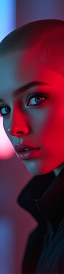  ultra realistic close up portrait ((beautiful pale cyberpunk female with heavy black eyeliner)), blue eyes, shaved side haircut, hyper detail, cinematic lighting, magic neon, dark red city, canon eos r3, nikon, f/1.4, iso 200, 1/160s, 8k, raw, unedited, symmetrical balance, in frame, 8k hyperrealistic, full body, detailed clothing, highly detailed, cinematic lighting, stunningly beautiful, intricate, sharp focus, f/1. 8, 85mm, (centered image composition), (professionally color graded), ((bright soft diffused light)), volumetric fog, trending on instagram, trending on tumblr, HDR 4K, 8K