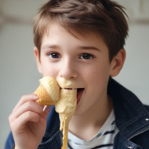 generate an image of a boy eating an ice cream