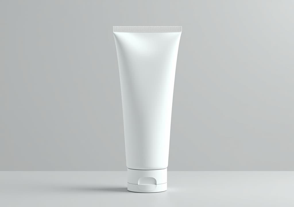  realistic 3d mock up of a blank cosmetic tube on light gray, perfect for product design presentations.