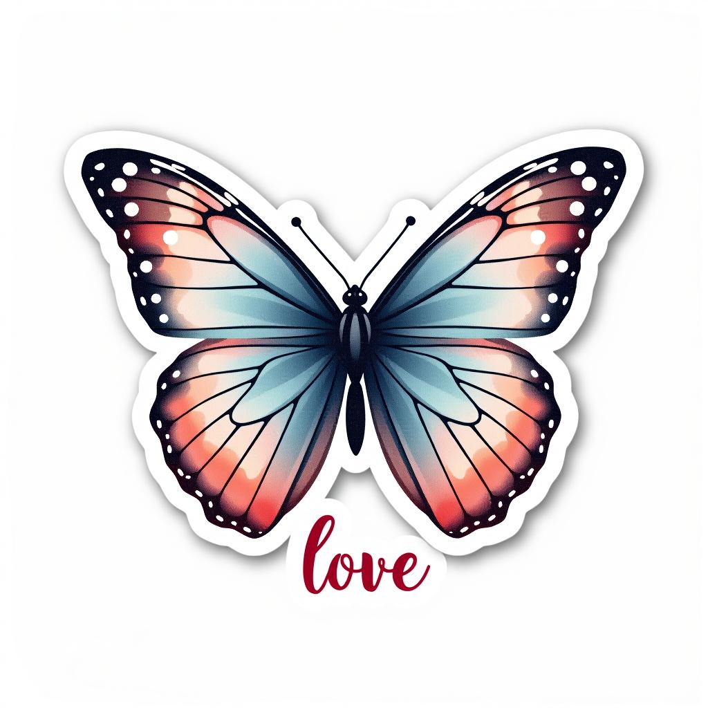  design a logo, custom sticker design on an isolated white background decorated by watercolor butterfly, with the text ‘love’