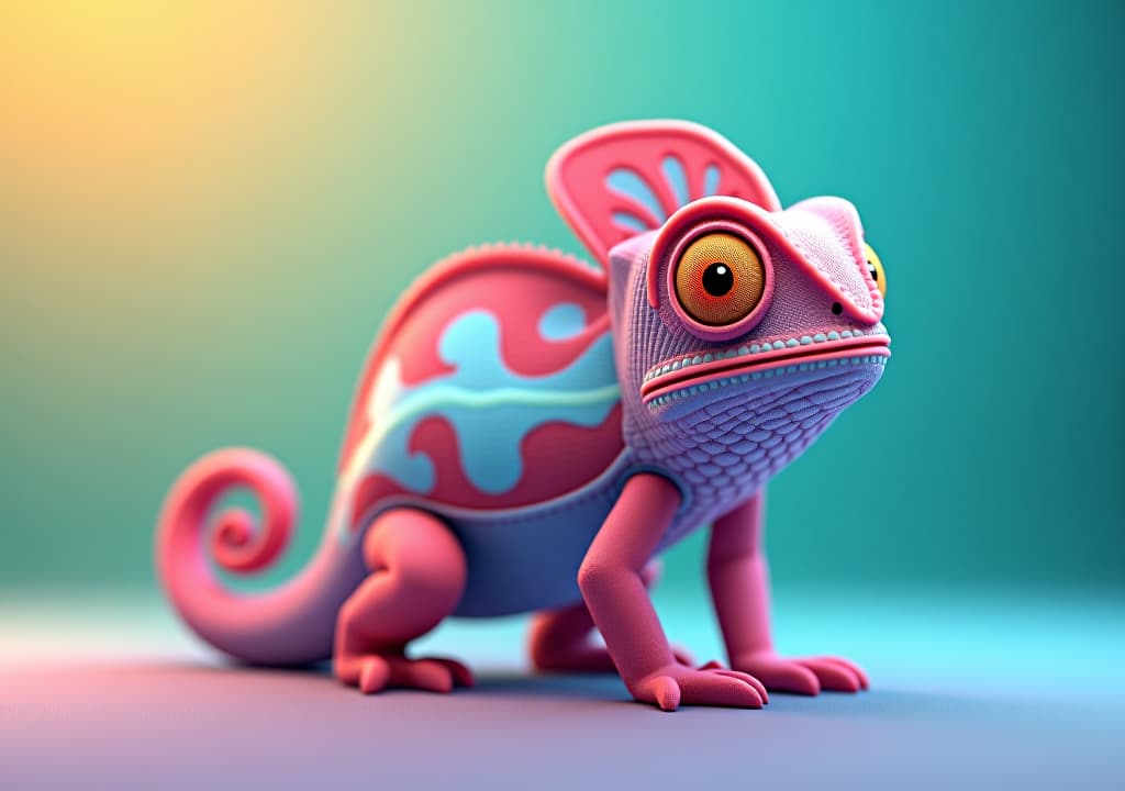  3d cute chameleon character in beautiful gradient background, vibrant colors