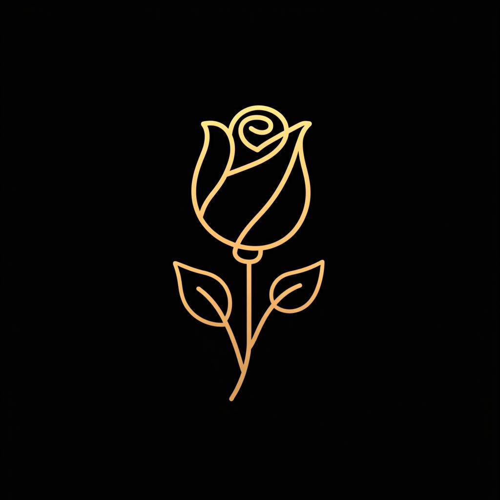  design a logo, minimal line logo of a rose, vector, gold lines and black background