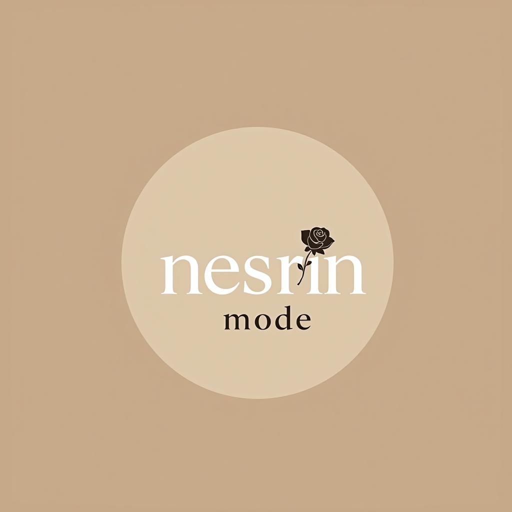  design a logo, erstelle mir ein logo für ein kleider laden elegant beige und weiss mit dem namen und eine rose an der seite , with the text 'nesrin mode '.