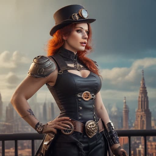 Veda Mortis in Steampunk style with City background