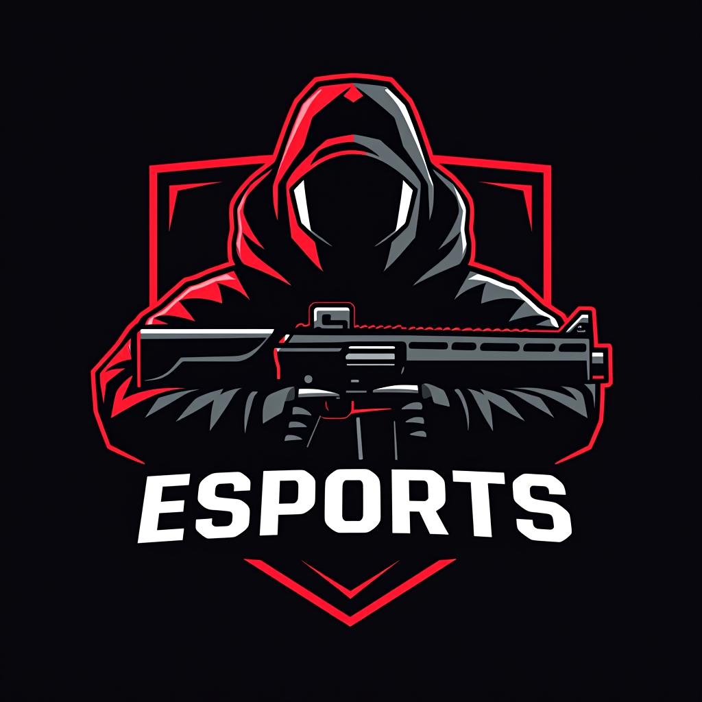  design a logo, esports logo, guns theme, black and red color