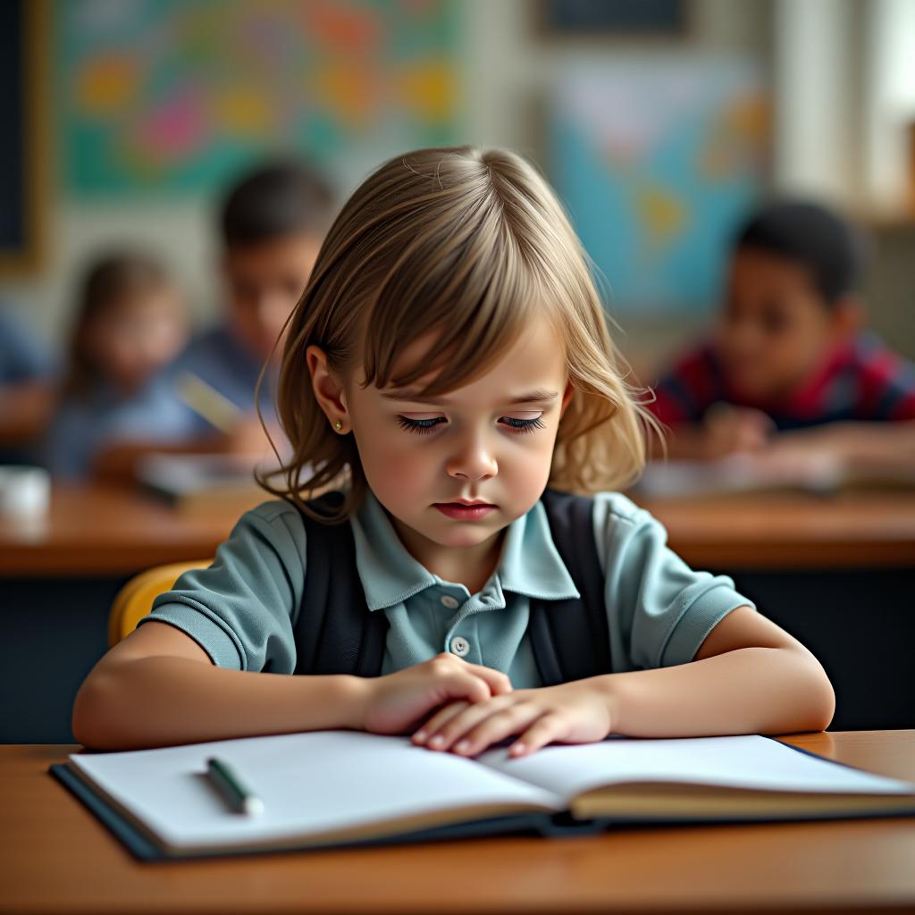  a tired child at school.