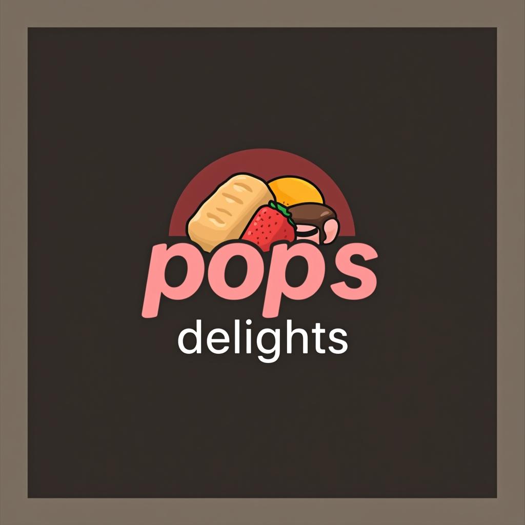  design a logo, logo com a cor predominante vermelho( mas não muito) e com o nome pop’s em evidência, representando comidas de lanchonete como hambúrguer um pouco detalhada, with the text 'pop's delights '.